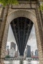 Vertical shot of a Standpoint from Roosevelt Island under the bridge in Manhattan