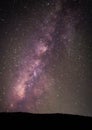 Vertical shot of the starry pink and purple sky above a landscape