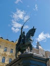 Vertical shot of the statue of Ban Josip Jelacic in Ban Josip Jelacic Square