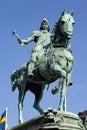 Vertical shot of the statue of Charles IX on horseback in Gothenburg, Sweden