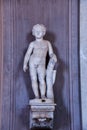 Vertical shot of a statue of naked child boy with a small part been cut from a tree in the Vatican