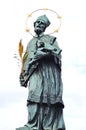 Vertical shot of the statue of Saint John of Nepomuk on Charles Bridge in Prague, Czech republic Royalty Free Stock Photo