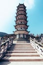 Vertical shot of steps leading to Lian Shan Shuang Lin Monastery in Singapore