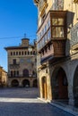 Vertical shot of a street with historic buildings in Olite, Navarre, Spain