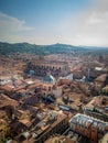 Vertical shot of streets and buildings of old town Bologna, Italy Royalty Free Stock Photo