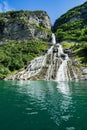 Vertical shot of the Suitor waterfall in Geirangerfjord, Sunnmore, More og Romsdal, Norway