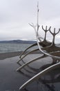 Vertical shot of The Sun Voyager sculpture on the shore in the beautiful Reykjavik, Iceland