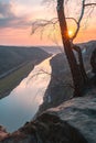 Vertical shot of the sunset at Bastei with the view of the Elbe river in Saxonia Dresden, Germany