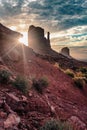 Vertical shot of the sunset at the monument valley in Arizona Royalty Free Stock Photo