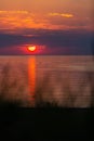 Vertical shot of the sunset over the ocean shore at Vrouwenpolder, Zeeland, the Netherlands