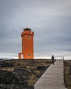 Vertical shot of the Svortuloft Lighthouse in the Western Region of Iceland Royalty Free Stock Photo