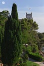 Vertical shot of the 19th-century Miramare Castle on the Gulf of Trieste