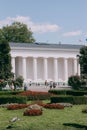 Vertical shot of the Theseus Temple historical landmark in Vienna, Austria with beautiful park