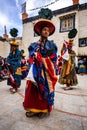 Vertical shot of a Tibetan Buddhist in Ritual Dance at the Tiji Festival in Lo Manthang Royalty Free Stock Photo