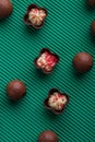 Vertical shot top view assorted brown chocolates.