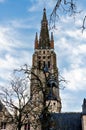 Vertical shot, of the tower of the church of our lady, Bruges Royalty Free Stock Photo