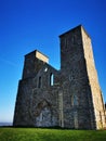 Vertical shot of the towers of the Saint Mary church in Reculver, Herne Bay, UK Royalty Free Stock Photo