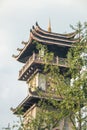 Vertical shot of a traditional building and a tree in the foreground in Meishan, Sichuan, China