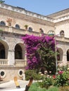 Vertical shot of the traditional interior of a Moorish patio with a small garden