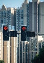 Vertical shot of traffic lights in Meishan, Sichuan Province, China