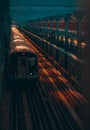 Vertical shot of train in a Williamsburg Bridge, New York City subway Royalty Free Stock Photo