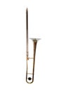Vertical shot of trombone isolated on white background