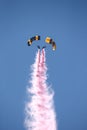 Vertical shot of two paragliders in a flight at the annual Pacific Airshow event