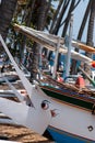 Vertical shot of a uniquely designed fishing boat in Bali, Indonesia Royalty Free Stock Photo