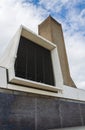 Vertical shot of a ventilation tower in Wallasey beside Kingsway Tunnel and the River Mersey.