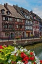 Vertical shot of the view of the Canal in the city center of Colmar, in Alsace, France