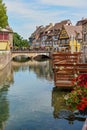 Vertical shot of the view of the Canal in the city center of Colmar, in Alsace, France