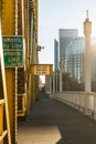 Vertical shot of the view from Sacramento's Tower Bridge at sunrise