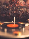 Vertical shot of a vinyl record on a turntable deck