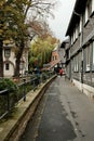 Vertical shot of a walkway along the Gose river in the old town of Goslar, Germany Royalty Free Stock Photo