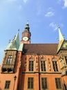 Vertical shot of Warsaw Town Hall brick building in Poland