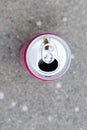 Vertical shot of a wasp on an open soda can Royalty Free Stock Photo