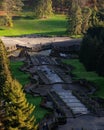 Vertical shot of water running down the cascades in Wilhelmshoehe Castle Park in Kassel, Germany Royalty Free Stock Photo