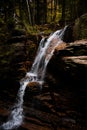 Vertical shot of a waterfall in a cave in a forest