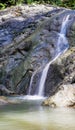 Vertical shot of a waterfall flowing over huge rocks Royalty Free Stock Photo