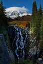 Vertical shot of a waterfall in Mount Rainer in Washington on a sunny day Royalty Free Stock Photo