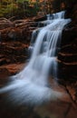 Vertical shot of waterfalls flowing over rocks with long exposure Royalty Free Stock Photo