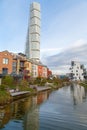 Vertical shot of the west harbor area with the Turning Torso skyscraper in Malmo, Sweden Royalty Free Stock Photo
