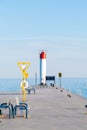 Vertical shot of Whitby Harbor Lighthouse. Ontario, Canada. Royalty Free Stock Photo