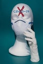 Vertical Shot Of A White Mannequin Head Wearing A Medical Face Mask - The Concept Of Coronavirus