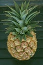 Whole ripe pineapple fruit on a wooden table Royalty Free Stock Photo