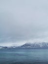 Vertical shot of the winter in the Arctic region, Hillesoy, Kvaloya Island, Tromso, Norway Royalty Free Stock Photo