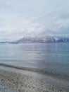 Vertical shot of the winter in the Arctic region, Hillesoy, Kvaloya Island, Tromso, Norway Royalty Free Stock Photo