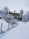 Vertical shot of the winter in the Arctic region, Hillesoy, Kvaloya Island, Tromso, Norway Royalty Free Stock Photo