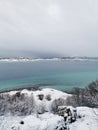 Vertical shot of the winter in the Arctic region, Hillesoy, Kvaloya Island, Tromso, Norway Royalty Free Stock Photo