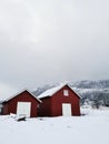 Vertical shot of the winter in the Arctic region in Hillesoy, Kvaloya Island, Tromso, Norway Royalty Free Stock Photo